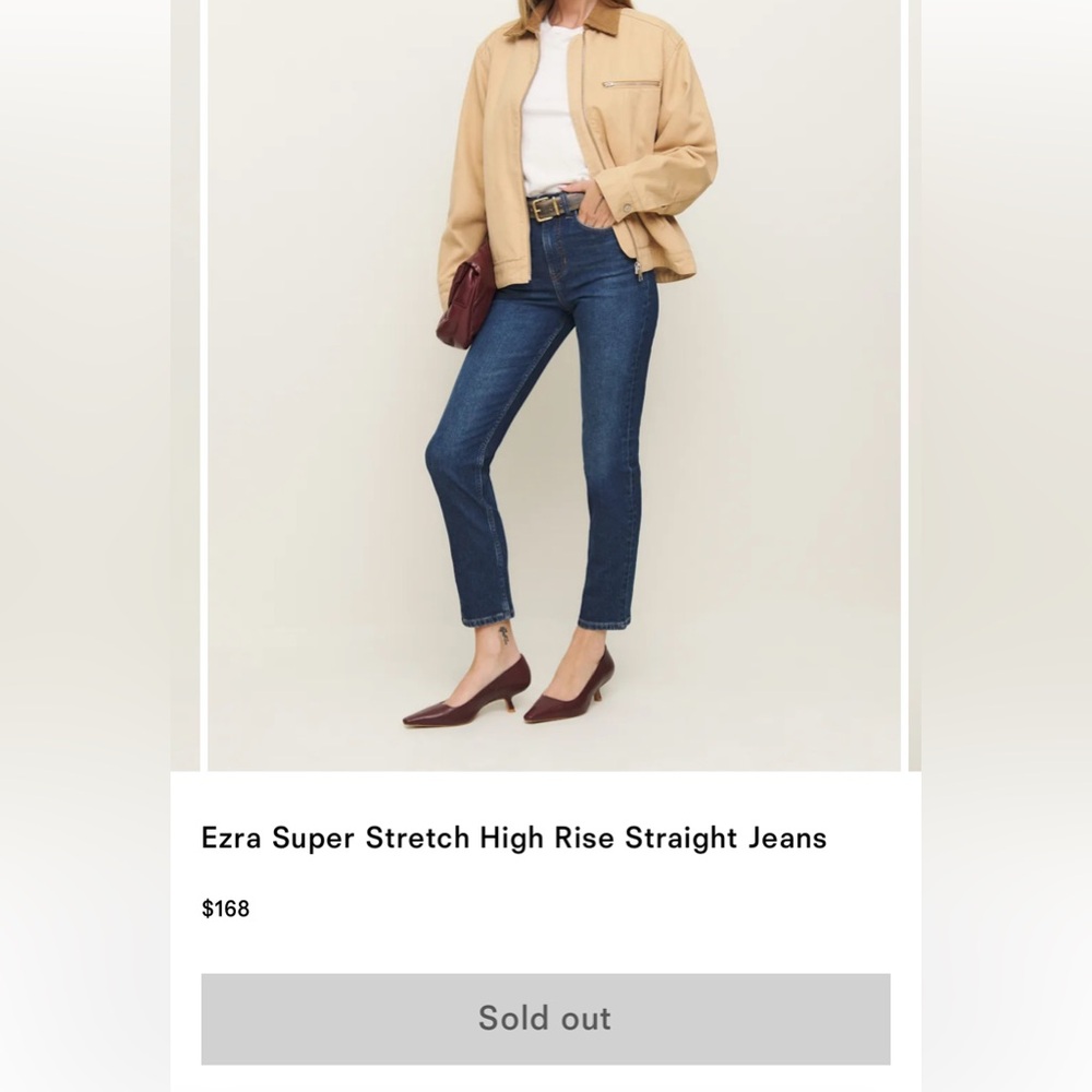 Reformation Ezra Super Stretch High Rise Straight Jeans, Size 24, NWT